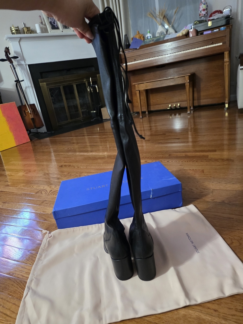 Stuart Weitzman Tall Black Leather Over-the-Knee Boots - Picture 4 of 16